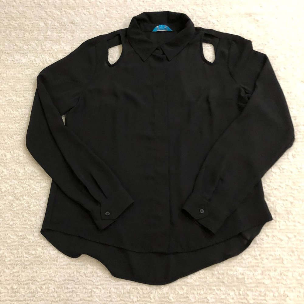 L'AMOUR, Womens Top, Size Large, Nanette Lepore Cold Shoulder, Black Shirt